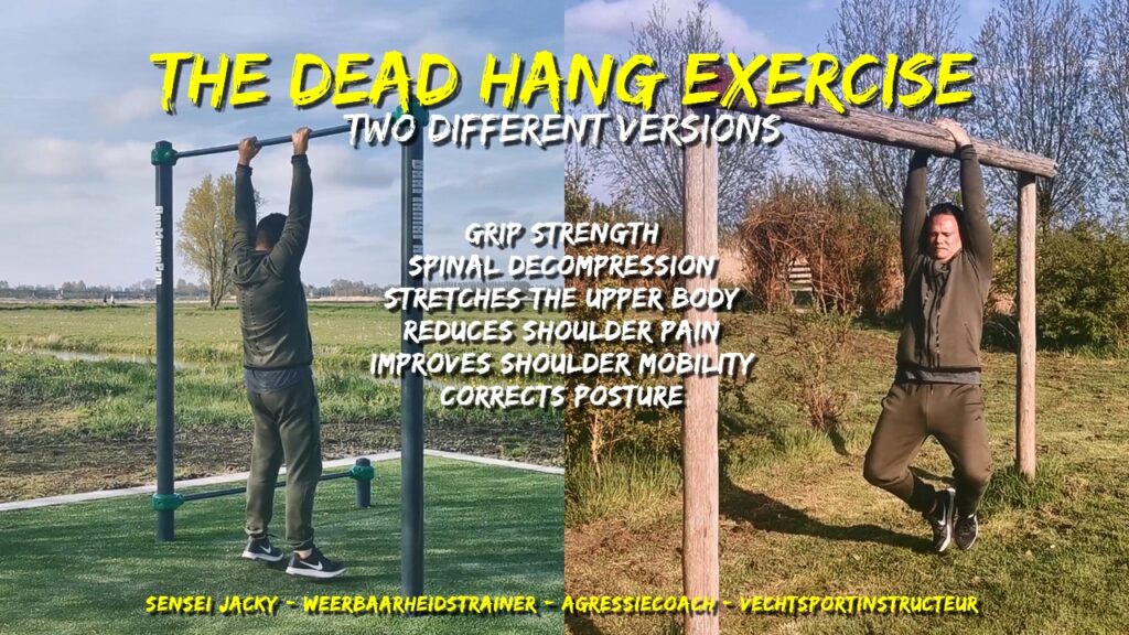 Dead hang exercise, two different versions, stretch, mobility, relieve shoulder pain, grip strength